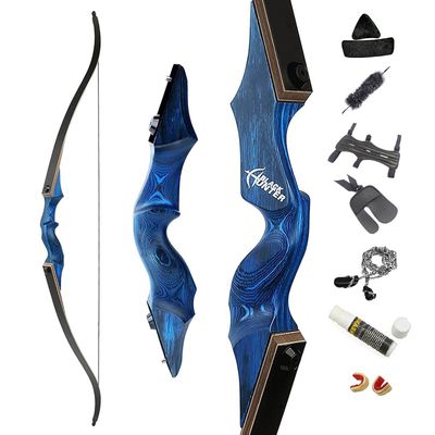 60 Inch Black Hunter Original Recurve Bow 20-60lbs Traditional Wood Longbow Right and Left Handed American Hunting Longbow for Outdoor Hunting Shooting (30 Lbs, Diamond Blue/Left Handed)