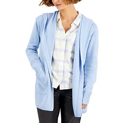 Style & Co Hooded Cardigan Foggy Blue Heather XS