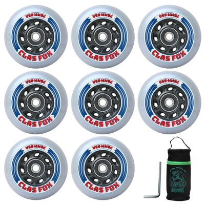 CLAS FOX Inline Skate Replacement Wheels With Wheels Bag 72mm/76mm with Bearings ABEC-9 and Floating Spacers for Blades Roller Hockey Skates, 85A Indoor & Outdoor (8-Pack) (76MM)