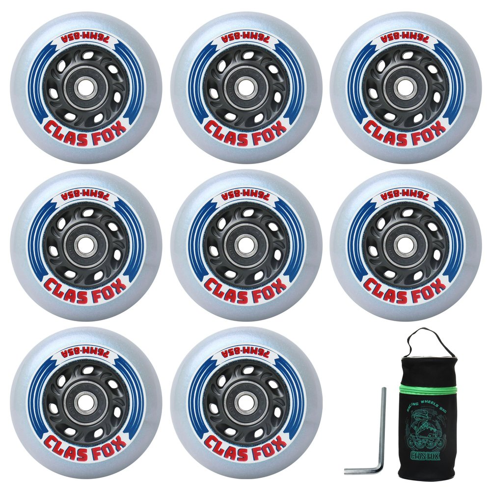 CLAS FOX Inline Skate Replacement Wheels With Wheels Bag 72mm/76mm with Bearings ABEC-9 and Floating Spacers for Blades Roller Hockey Skates, 85A Indoor & Outdoor (8-Pack) (76MM)