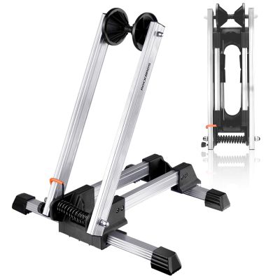 ROCKBROS Foldable Bike Stand Floor Alloy Bicyle Stand Folding Indoor Parking Wheel Holder Fit 20-29 (White-W)
