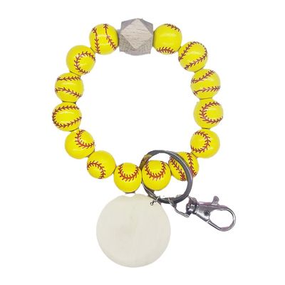 Sports Key Ring Baseball Softball Bracelet Beaded Wristlet Keychain House Car Keys Rings Holder-softball 1