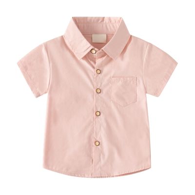 Little & Big Boys Solid Color Short Sleeve Button Down Shirt with Pockets for 2 to 8 Years Old Baby (Pink, 4-5 Years)