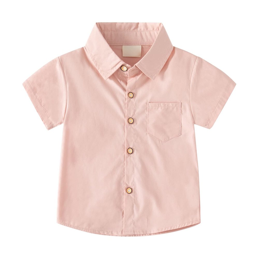 Little & Big Boys Solid Color Short Sleeve Button Down Shirt with Pockets for 2 to 8 Years Old Baby (Pink, 4-5 Years)
