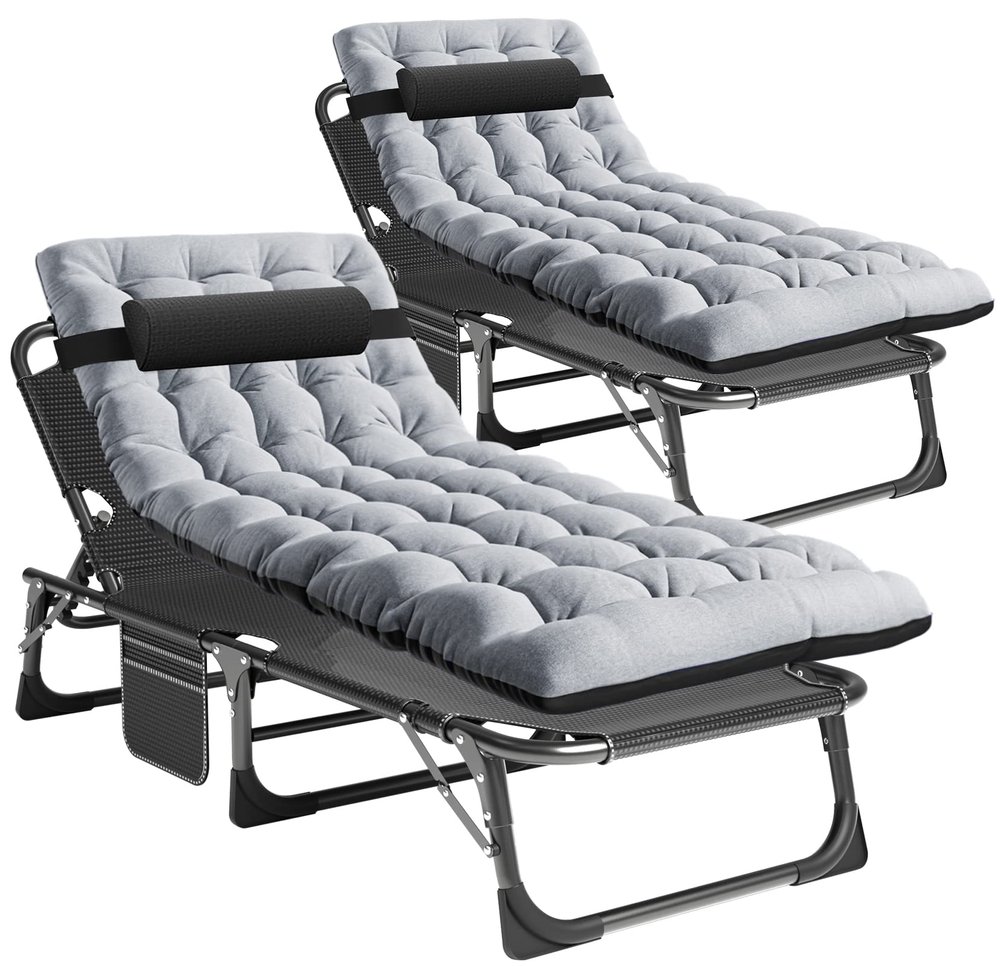 NAIZEA Folding Camping Cot & Lounge Chair, Portable Reclining Chaise for Pool, Beach, Patio Sunbathing