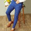 GOKKILRW Chinos for Men Casual Slim Fit Dress Pants Plaid Stretch Flat-Front Skinny Pants Business Work Pencil Lounge Pants(Blue,XX-Large) view 2