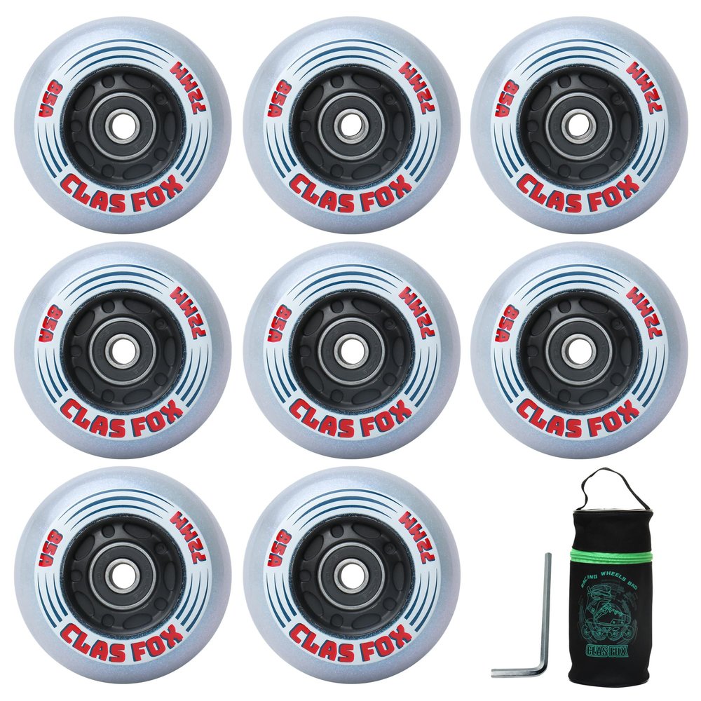 CLAS FOX Inline Skate Wheels With Wheels Bag 72MM/76MM 85A Shining Flash Inline Skate Replacement Wheels With Bearings ABEC-9 (8-Pack) (72MM)