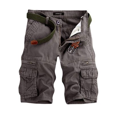 GOKKILRW Cargo Shorts for Men Summer Lightweight Workout Shorts Multi-Pockets Elastic Waist Relaxed Fit Cotton Twill Shorts(Grey,33)
