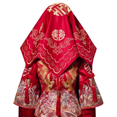 AINIFU Chinese Red Embroidery Red Headscarves for Bridal Wedding 27.5 * 27.5 inch Lucky Bridal Veil