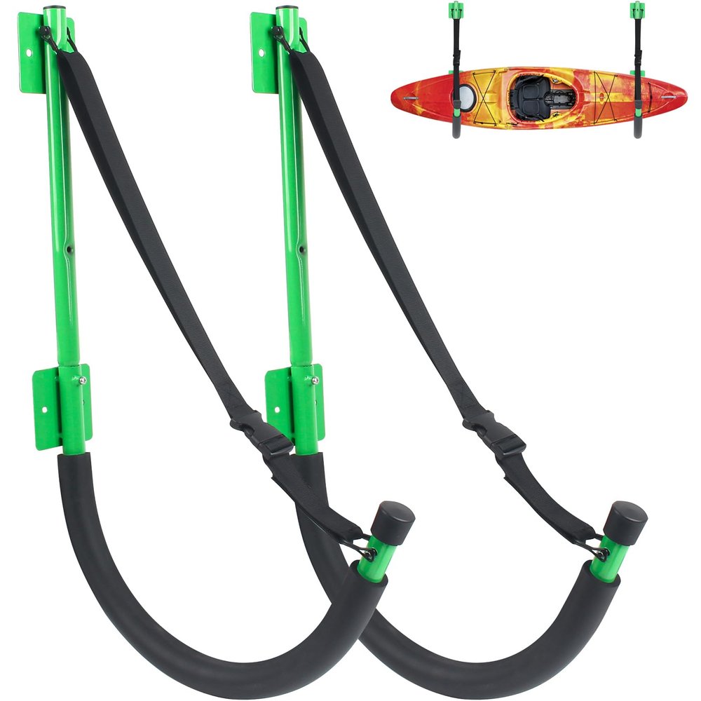 VEITHI Kayak Storage,2 Pack Kayak Wall Mount Green,Heavy Duty Steel Kayak Storage Rack Holds Up To 100 LBS with EVA Protector for Hanging Bicycle Surfboard Snowboard