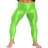 Oyolan Men's 8D Oil Shiny Nylon Long Tights Pants High Elastic Smooth Workout Compression Leggings Fluorescent Green XX-Large view 3