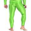 Oyolan Men's 8D Oil Shiny Nylon Long Tights Pants High Elastic Smooth Workout Compression Leggings Fluorescent Green XX-Large view 4