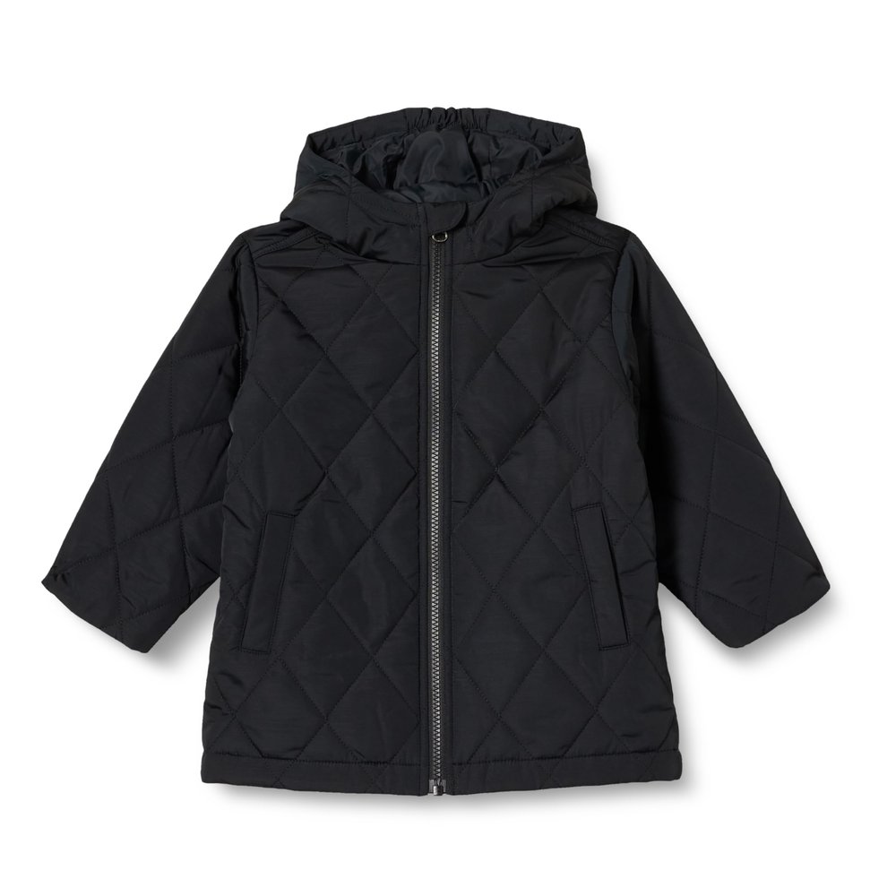 Amazon Essentials Unisex Toddlers' Long Quilted Jacket, Black, 4T