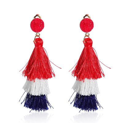 Boho Statement Tassel 4th of July Earrings for Women American Patriotic Clip On Drop Earring Feather Non Piercing Jewelry Holiday Vacation Beach Memorial Day Gifts (RedWhite and Blue)
