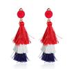 Boho Statement Tassel 4th of July Earrings for Women American Patriotic Clip On Drop Earring Feather Non Piercing Jewelry Holiday Vacation Beach Memorial Day Gifts (RedWhite and Blue) view 1