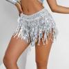Sequins Tassel Skirts for Women, Sequin Tassel Shorts High Waist Sparkly Fringe Skirts Bottoms Rave Festival Outfit Latin Dance Costume Disco Space Girl Cowgirl Clubwear Silver M view 3