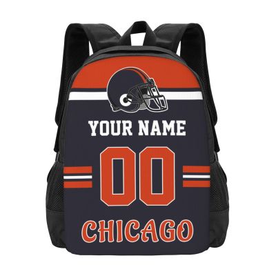 Chicago Backpack Custom Football Style Backpack Personalized Name and Number Backpacks Customized High Capacity Bag Gifts for Men Women Fans