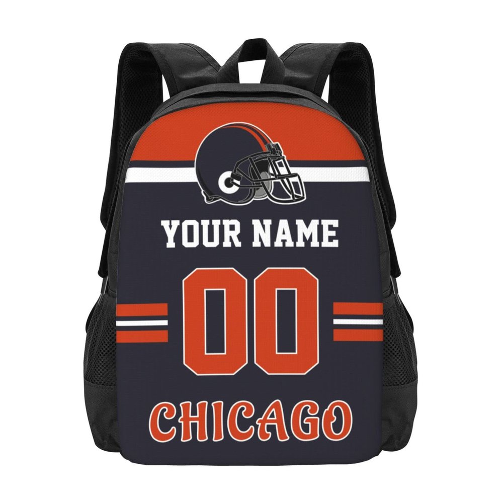 Chicago Backpack Custom Football Style Backpack Personalized Name and Number Backpacks Customized High Capacity Bag Gifts for Men Women Fans
