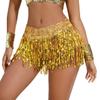 Sequins Tassel Skirts for Women, Sequin Tassel Shorts High Waist Sparkly Fringe Skirts Bottoms Rave Festival Outfit Latin Dance Costume Disco Space Girl Cowgirl Clubwear Gold XL view 1