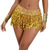 Sequins Tassel Skirts for Women, Sequin Tassel Shorts High Waist Sparkly Fringe Skirts Bottoms Rave Festival Outfit Latin Dance Costume Disco Space Girl Cowgirl Clubwear Gold XL view 2