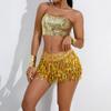 Sequins Tassel Skirts for Women, Sequin Tassel Shorts High Waist Sparkly Fringe Skirts Bottoms Rave Festival Outfit Latin Dance Costume Disco Space Girl Cowgirl Clubwear Gold XL view 3