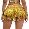 Sequins Tassel Skirts for Women, Sequin Tassel Shorts High Waist Sparkly Fringe Skirts Bottoms Rave Festival Outfit Latin Dance Costume Disco Space Girl Cowgirl Clubwear Gold XL view 4