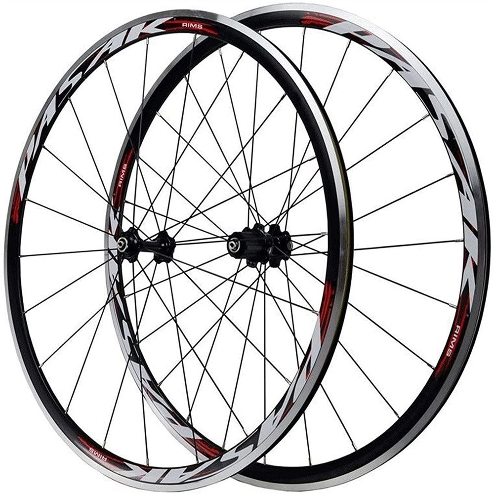 ZECHAO 700C Road Bike Wheelset,Double Wall Alloy Rim 30MM Front/Rear Wheel Brake Sealed Bearing Hub C/V Rim Brake 7-11 Speed Cassette Wheelset (Color : A-Red, Size : 700C)