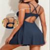 Aleumdr Swim Dress Tankini Swimsuits for Women One Piece Swimsuits Tummy Control Skirted Bathing Suits Modest Swimwear V Neck Swim Suit for Women 2025 Blue view 4