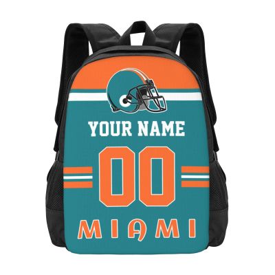 Miami Backpack Custom Football Style Backpack Personalized Name and Number Backpacks Customized High Capacity Bag Gifts for Men Women Fans