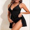 Aleumdr Swim Dress Bathing Suit for Women One Piece Tummy Control Skirted Modest Tankini Swimwear V Neck Ribbed Swim Suit for Women 2025 Black view 2