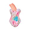 Women Ruffle V Neck Bathing Suit with Swim Skirts Cover Ups Two Piece Sexy Floral Printed Swimsuit with Skirt Swimwear Self-tie Straps Bikini Monokini Coverup Swim Wear Suit Pink One Shoulder S view 3