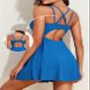 Aleumdr Swim Dress Womens Swimsuits One Piece Tummy Control Skirted Bathing Suits Modest Tankini Swimwear V Neck Ribbed Swim Suit for Women 2025 Blue view 4