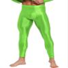 Alvivi Men's Glossy Smooth Compression Pants Sports Workout Running Tights Athletic Leggings Fluorescent Green Large view 1