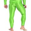 Alvivi Men's Glossy Smooth Compression Pants Sports Workout Running Tights Athletic Leggings Fluorescent Green Large view 3