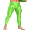 Alvivi Men's Glossy Smooth Compression Pants Sports Workout Running Tights Athletic Leggings Fluorescent Green Large view 4