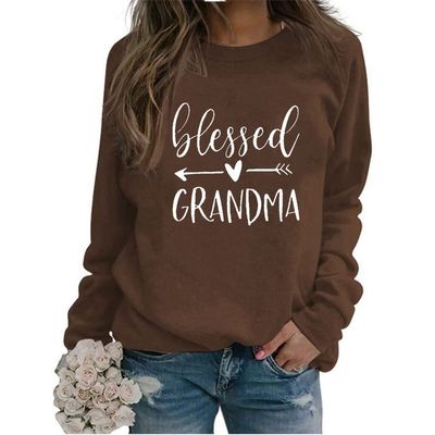 Womens Blessed Grandma Sweatshirt Long Sleeve Crew Neck Casual Loose Lightweight Pullovers Funny Nana Shirts Gifts Coffee