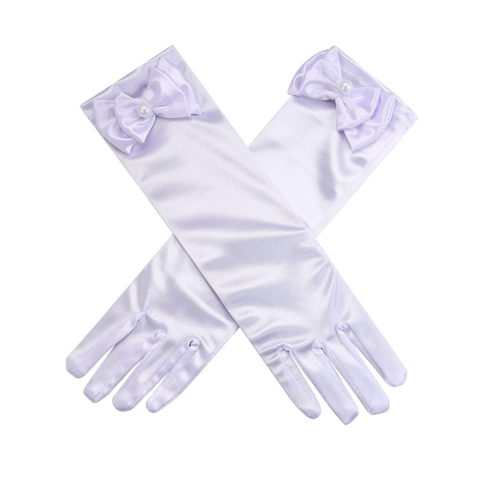 Fepdiu Little Girls Princess Glove Kid Glove Toddler Dress Up Gloves Girls Satin Gloves for Halloween Costume Party Birthday Princess Cosplay (white)