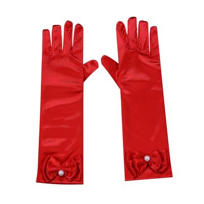 Fepdiu Little Girls Princess Glove Kid Glove Toddler Dress Up Gloves Girls Satin Gloves for Halloween Costume Party Birthday Princess Cosplay (red)