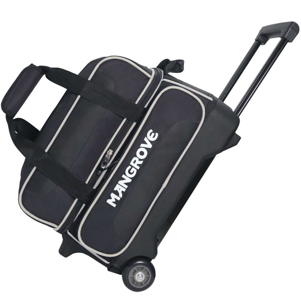 Mangrove 2 Ball Bowling Bag with Wheels, Double Bowling Bags 2 Ball Roller w/Separate Compartment for Bowling Shoes (Up To US Mens Size 15), Accessory Pocket & Retractable Handle Extends To 40"