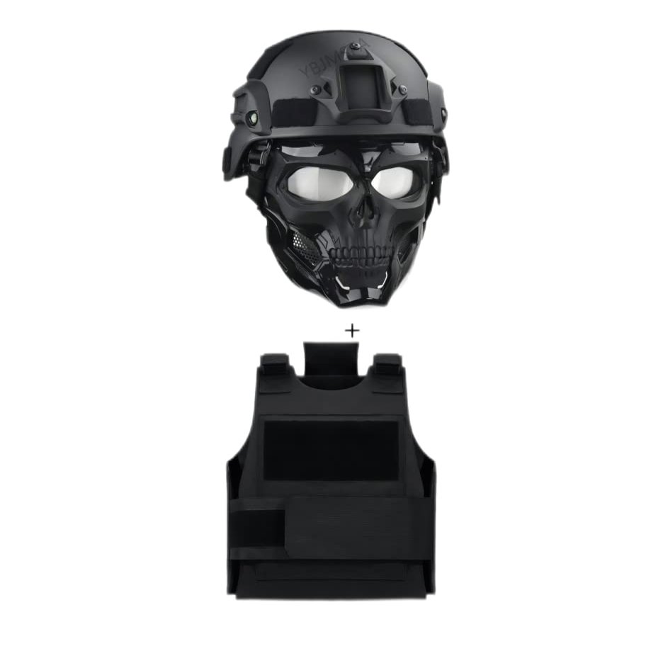 MICH Airsoft Helmet Airsoft Skull Mask TacticalVest Outdoor, Adjustable Training Protective Vest,Paintball Cosplay CS Games