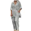 2 Piece Cotton Linen Button Shirts and Long Pants Suits Women Summer Dressy Work Office Suits Soft Comfy Outfits Gray view 1