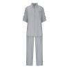2 Piece Cotton Linen Button Shirts and Long Pants Suits Women Summer Dressy Work Office Suits Soft Comfy Outfits Gray view 2