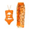 ABOCIW Women One Piece Swimsuit with Swimsuit Cover Ups Skirt Sexy Bikini Sets Floral Print Halter Push Up Monokini Bathing Suit Tummy Control Tankini Set 2 Piece Swimsuit Outfit Orange Halter L view 1