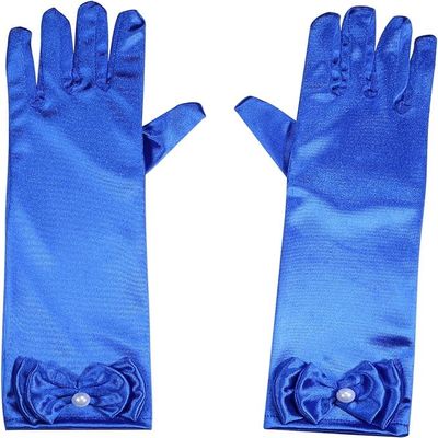 Fepdiu Little Girls Princess Glove Kid Glove Toddler Dress Up Gloves Girls Satin Gloves for Halloween Costume Party Birthday Princess Cosplay (royal blue)