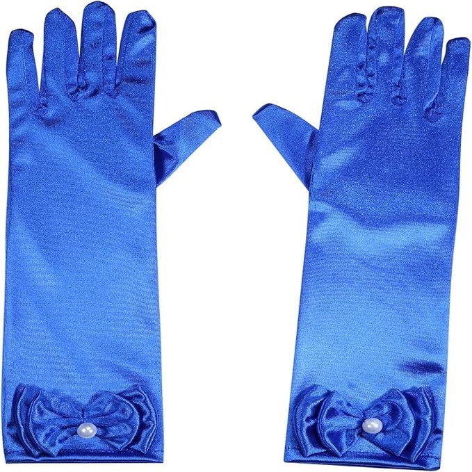 Fepdiu Little Girls Princess Glove Kid Glove Toddler Dress Up Gloves Girls Satin Gloves for Halloween Costume Party Birthday Princess Cosplay (royal blue)