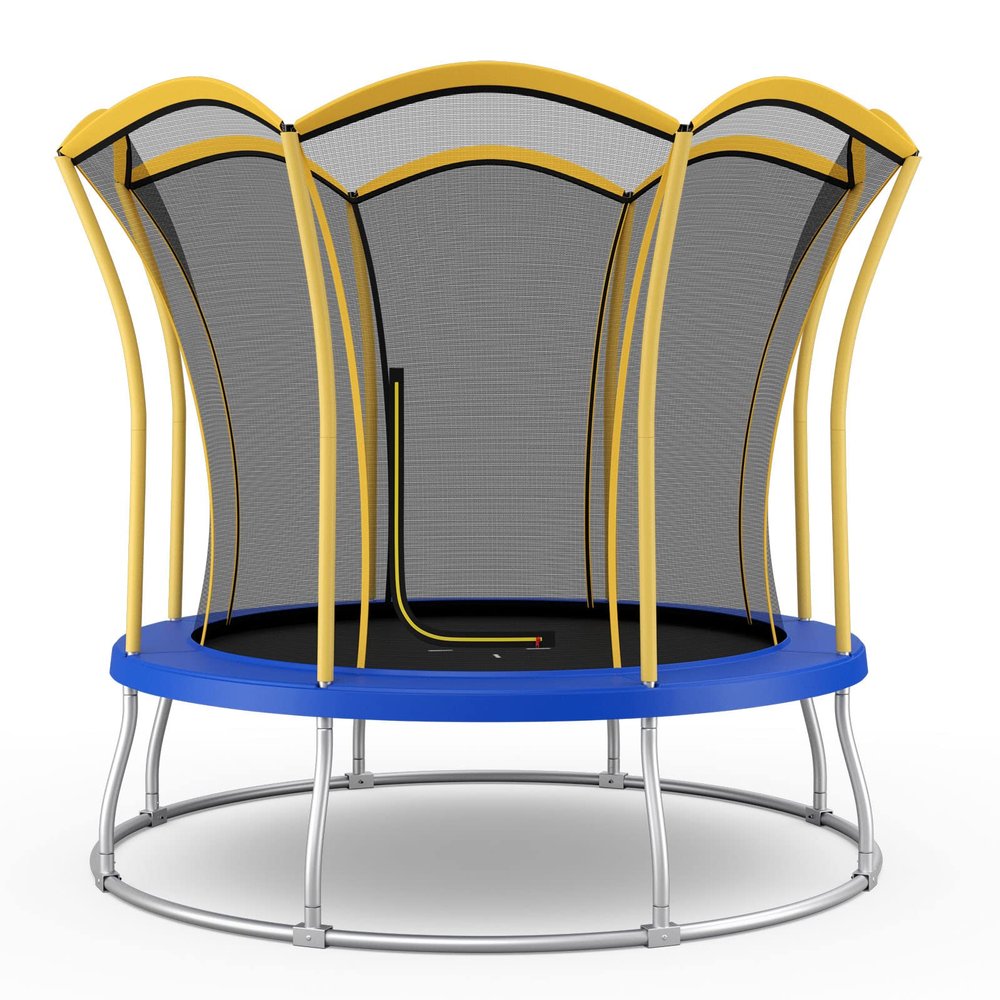 Giantex 8 FT 10 FT Trampoline, ASTM Certified Recreational Trampolines with Net, Galvanized Steel Frame, Indoor Outdoor Backyard Unique Flower Shape Trampoline for Kids Adults (Yellow, 10 Ft)