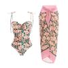 ABOCIW Women One Piece Swimsuit with Swimsuit Cover Ups Skirt Sexy Bikini Sets Floral Print V Neck Push Up Monokini Bathing Suit Tummy Control Tankini Set 2 Piece Swimsuit Outfit Peach S view 1