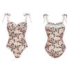 ABOCIW Women One Piece Swimsuit with Swimsuit Cover Ups Skirt Sexy Bikini Sets Floral Print V Neck Push Up Monokini Bathing Suit Tummy Control Tankini Set 2 Piece Swimsuit Outfit Peach S view 3