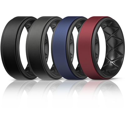 Egnaro Silicone Rings for Men 1/4/5/6/7 Multipack of Breathable Mens Silicone Rubber Wedding Rings Bands - Step Edge