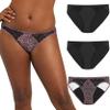 Maidenform Women's Moderate Protection Period Bikini Panties, Built-in Liner, Odor Guard, 3-Pack, Black/Sparrow Brown Leopard/Black view 1